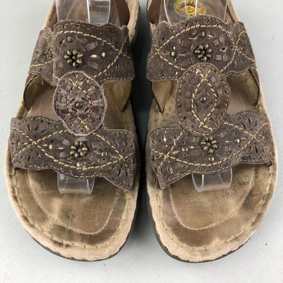 Earth Women's Size 7 Willow Brown Leather Open Toe Slingback Wedge Heel Sandals - Picture 4 of 13